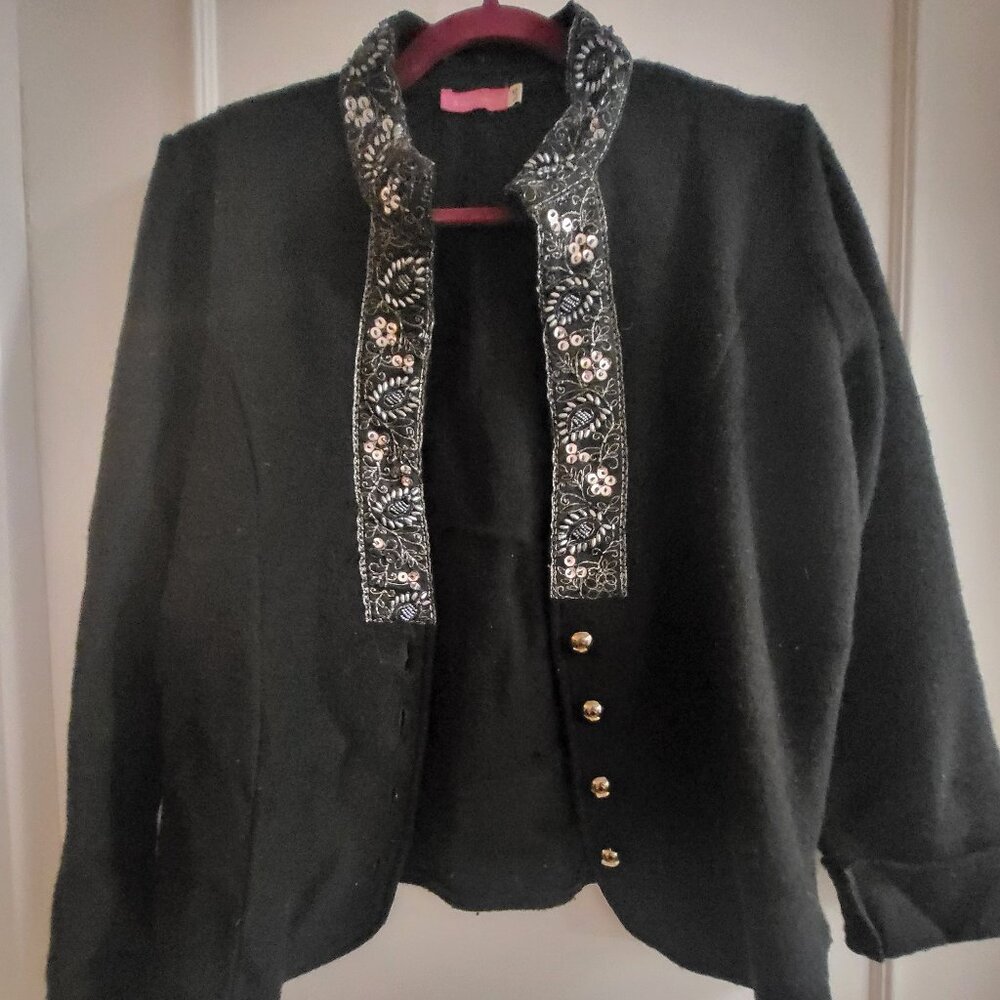 Franco Valeri Vintage 80s/90s Embroidered Sequin Knit Sweater - Large